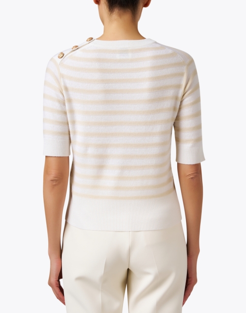 Back image - Allude - Beige and Ivory Striped Sweater