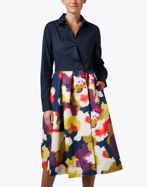 Front image - Sara Roka - Elenat Navy Multi Floral Shirt Dress
