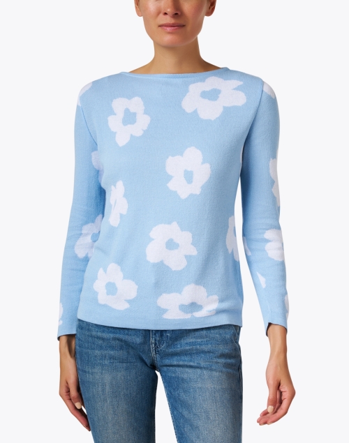 Front image - Blue - Blue and White Floral Cotton Sweater