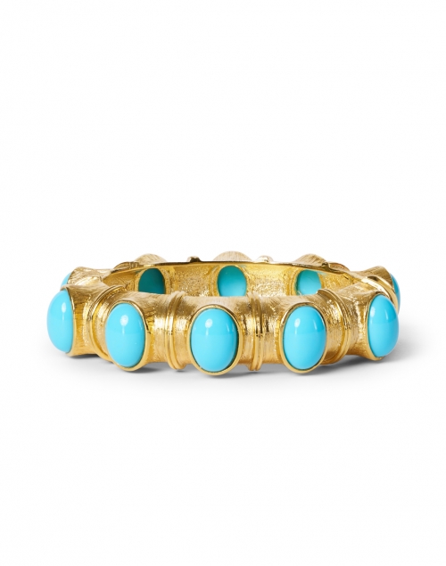 Product image - Kenneth Jay Lane - Turquoise Cabochon and Gold Hinged Bracelet