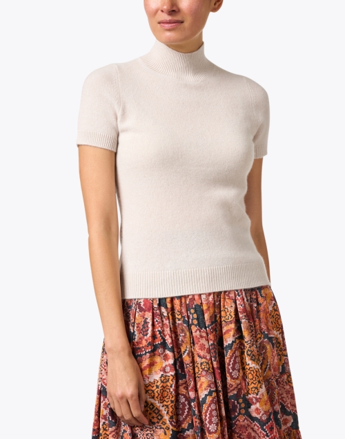 Front image - Allude - Beige Cashmere Mock Neck Sweater