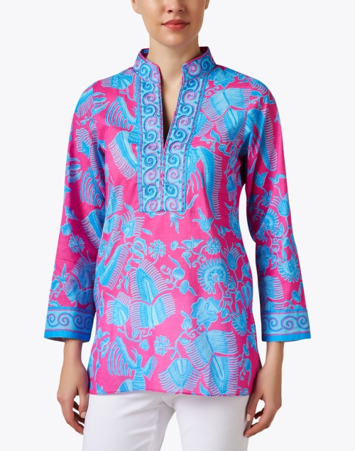 Front image - Bella Tu - Pink and Blue Embroidered Top