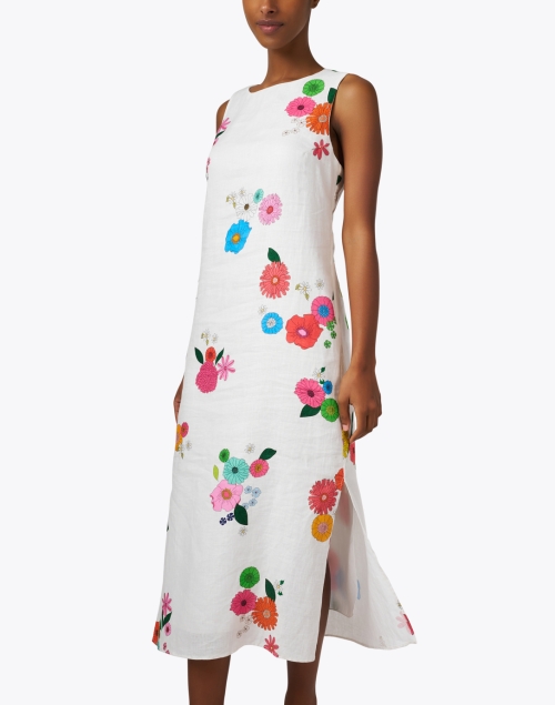 Front image - Vilagallo - Liana White Print Linen Dress