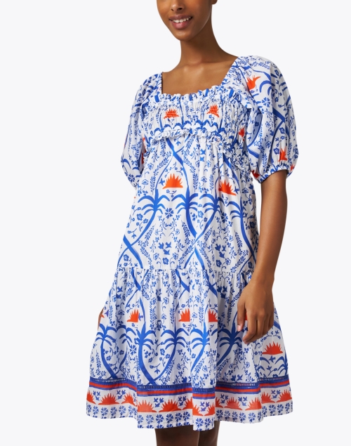 Front image - Ro's Garden - Tamara Blue and Orange Print Dress