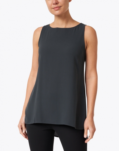 Front image - Eileen Fisher - Graphite Silk Georgette Crepe Shell