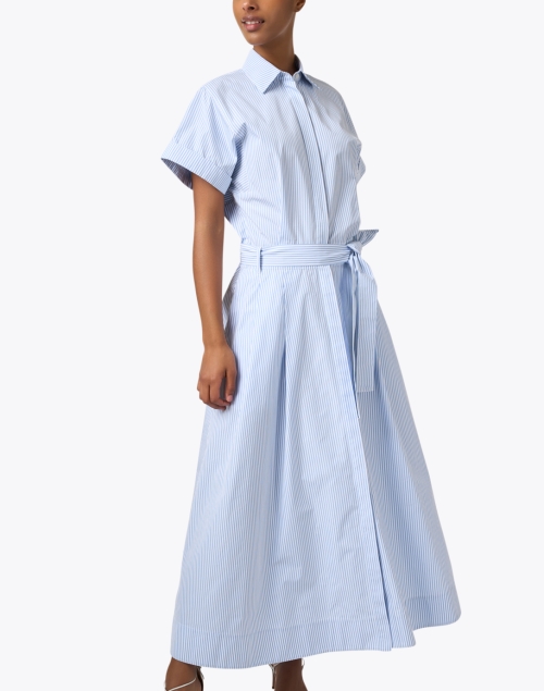 Front image - Lafayette 148 New York - Blue Striped Cotton Shirt Dress