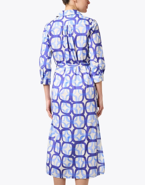 Back image - Vilagallo - Marion Blue Print Cotton Shirt Dress