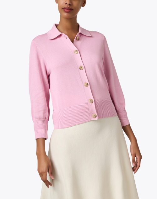Front image - Repeat Cashmere - Pink Collared Cardigan
