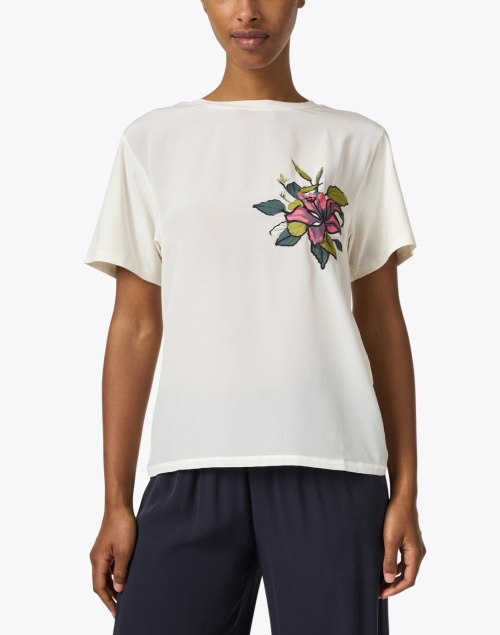 Front image - Weekend Max Mara - Danzica White and Silk Floral Embroidered Top