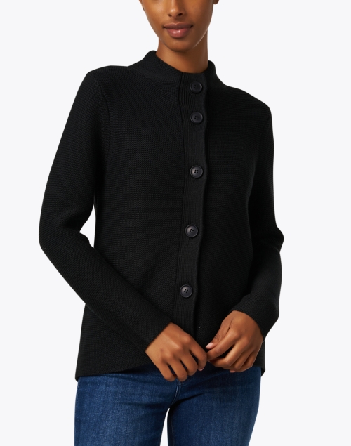 Front image - Kinross - Black Cotton Garter Stitch Cardigan