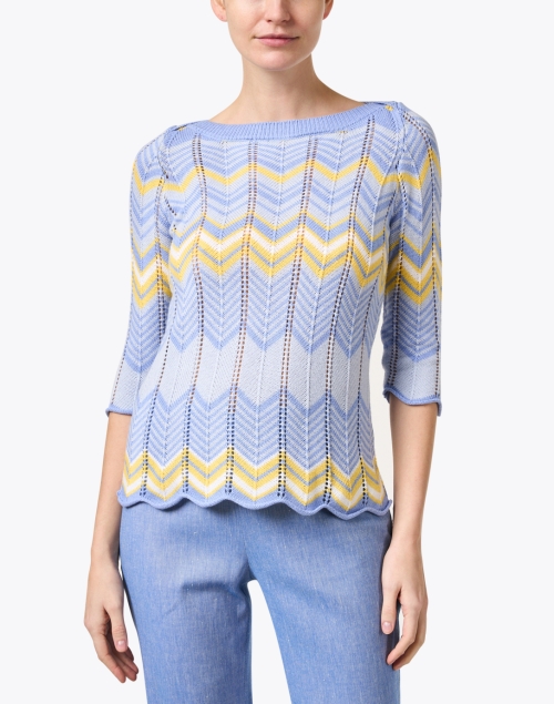 Front image - Burgess - Suzy Blue and Yellow Chevron Knit Sweater