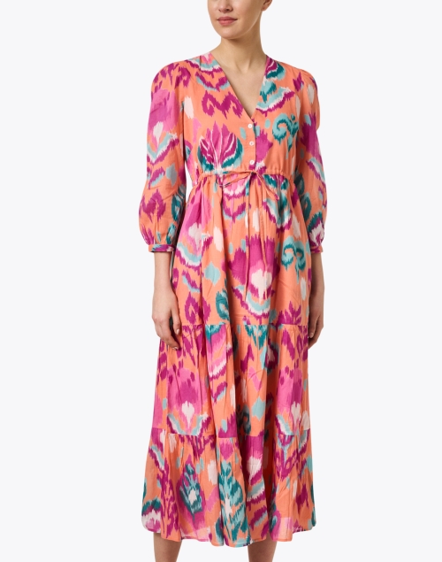 Front image - Banjanan - Castor Pink Multi Ikat Cotton Dress 