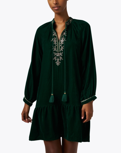 Front image - Bella Tu - Sloane Green Embroidered Velvet Dress