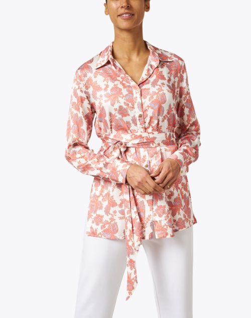 Front image - Chloe Kristyn - Erin Coral and White Belted Blouse