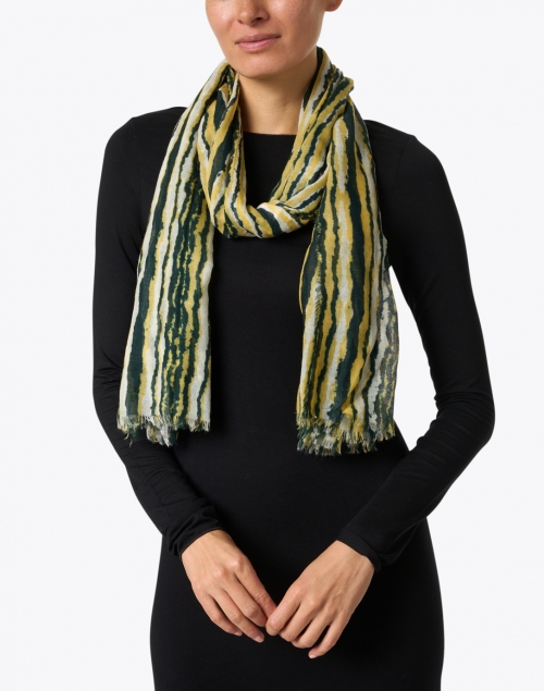 Look image - Amato - Green and Yellow Striped Wool Silk Scarf