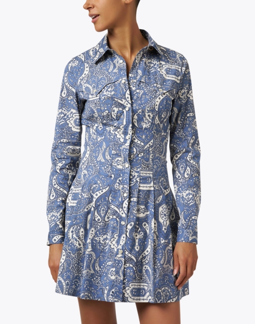 Front image - Veronica Beard - Karmi Blue Paisley Print Shirt Dress