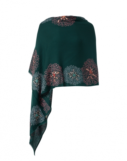 Janavi -  Emerald Green Floral Embroidered Merino Wool Scarf