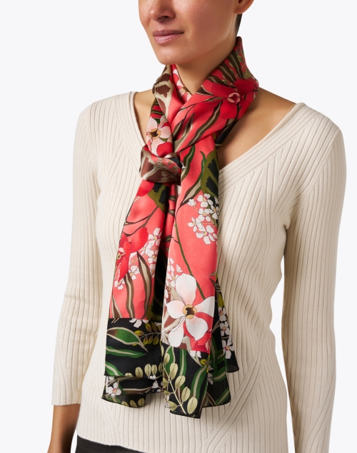 Extra_3 image - Marc Cain - Coral Floral Print Silk Scarf