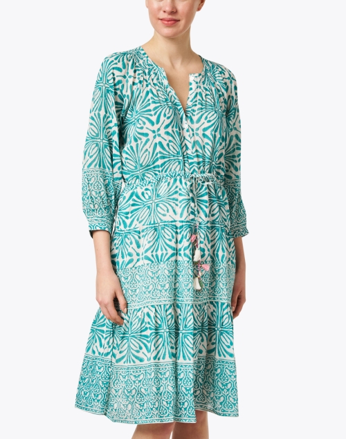 Front image - Bell - Courtney Turquoise Print Cotton Silk Dress