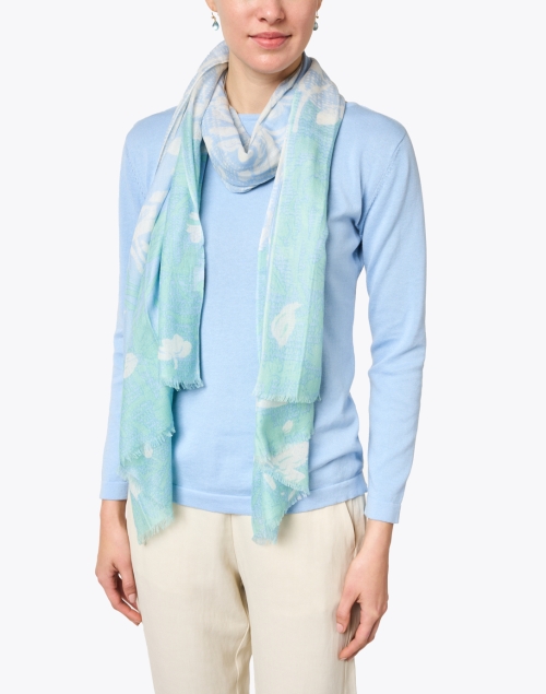 Look image - Kinross - Light Blue Multi Print Silk Cashmere Scarf