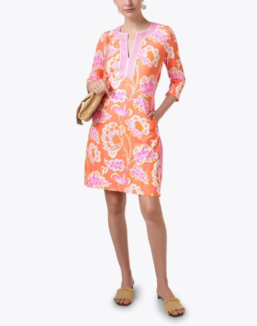 Orange and Pink Printed Jersey Dress
