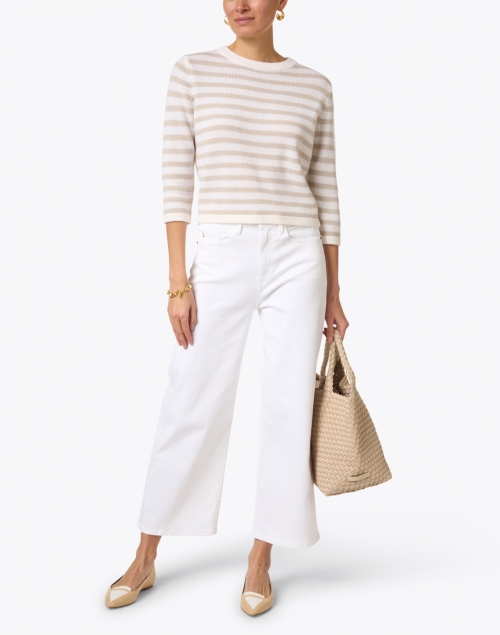 Beige and White Stripe Wool Blend Sweater