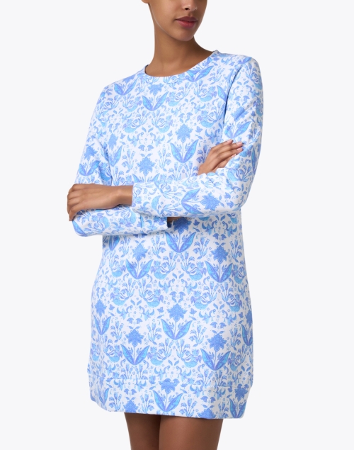 Front image - Sail to Sable - Blue and White Print Shift Dress