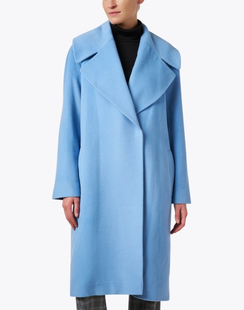 Front image - Fleurette - Light Blue Wool Coat