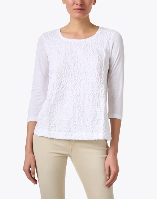 Front image - WHY CI - White Embroidered Linen Top