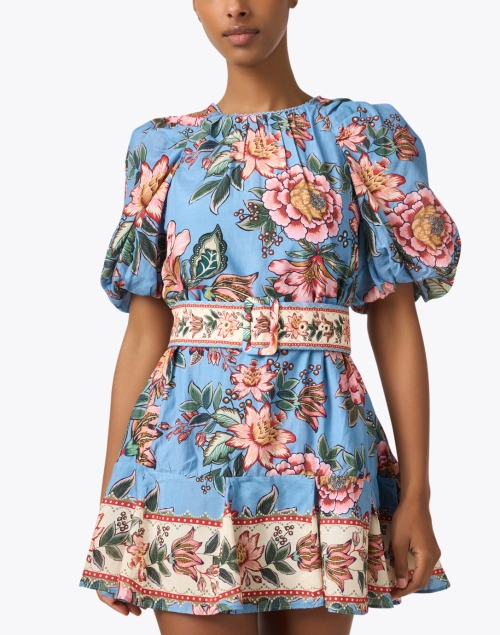 Front image - Farm Rio - Blue Multi Floral Print Dress