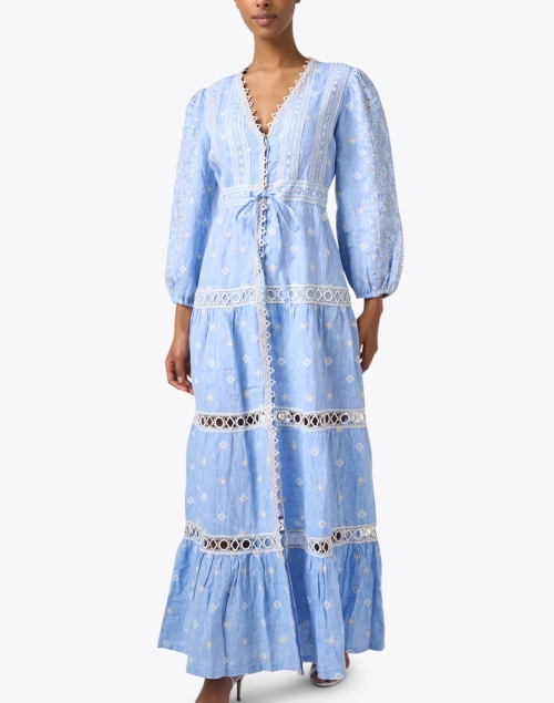 Front image - Temptation Positano - Galatea Blue Linen Dress