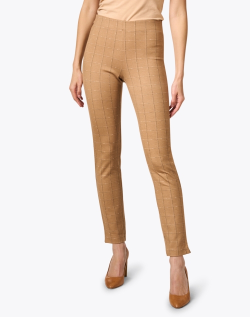 Front image - Ecru - Springfield Camel Plaid Power Stretch Pull On Pant