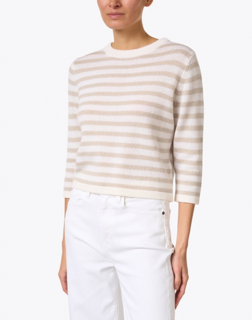 Allude - Beige and White Stripe Wool Blend Sweater
