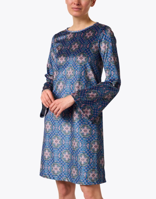 Front image - Caliban - Blue Tile Print Stretch Dress