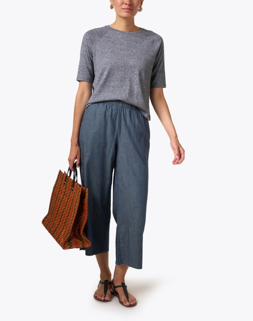Blue Cotton Twill Cropped Pant