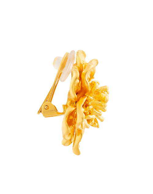 Front image - Kenneth Jay Lane - Satin Gold Magnolia Flower Clip Earrings