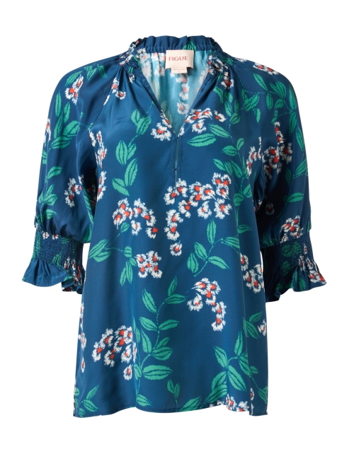 Product image - Figue - Halima Blue Floral Print Silk Top