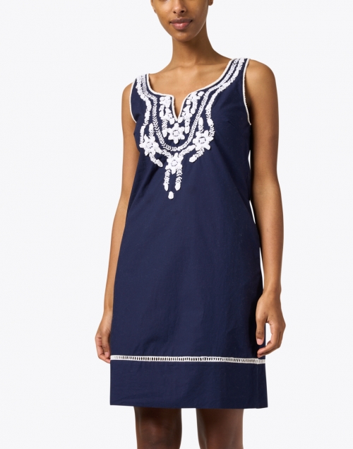 Front image - Gretchen Scott - Navy and White Embroidered Dress