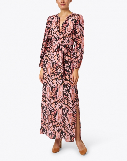 Figue - Emani Black and Pink Paisley Silk Dress