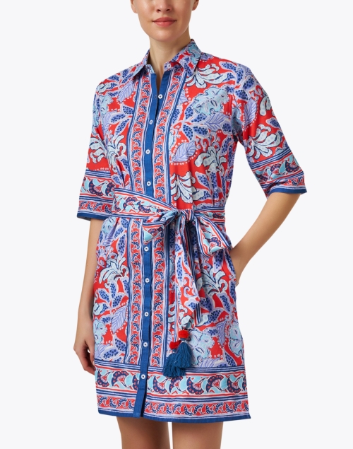 Front image - Bella Tu - Red and Blue Print Cotton Shirt Dress