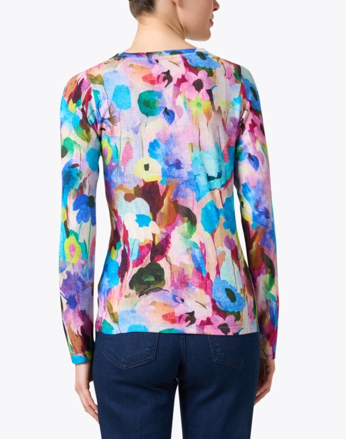 Back image - Pashma - Blue Multi Abstract Print Cashmere Silk Sweater
