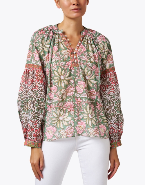 Front image - Bella Tu - Nicki Green and Pink Floral Print Top