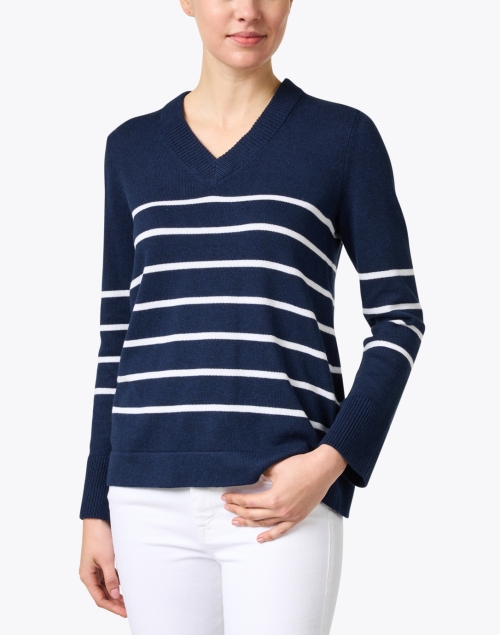 Front image - Kinross - Navy and White Stripe Cotton Sweater