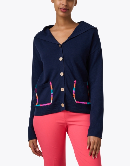 Front image - Lisa Todd - Navy Contrast Stitch Cardigan