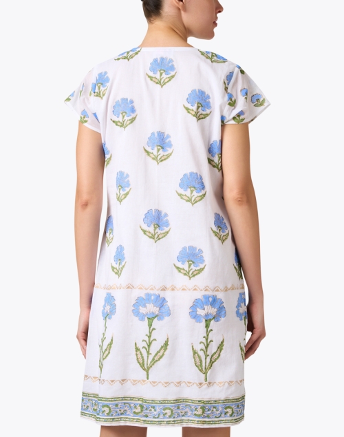 Back image - Bella Tu - White and Blue Floral Print Shift Dress