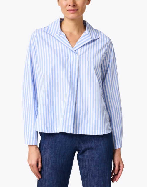 Front image - Ines de la Fressange - Noa Blue and White Stripe Cotton Blouse