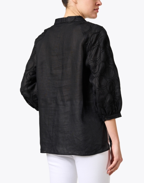 Back image - Piazza Sempione - Black Embroidered Linen Cotton Blouse