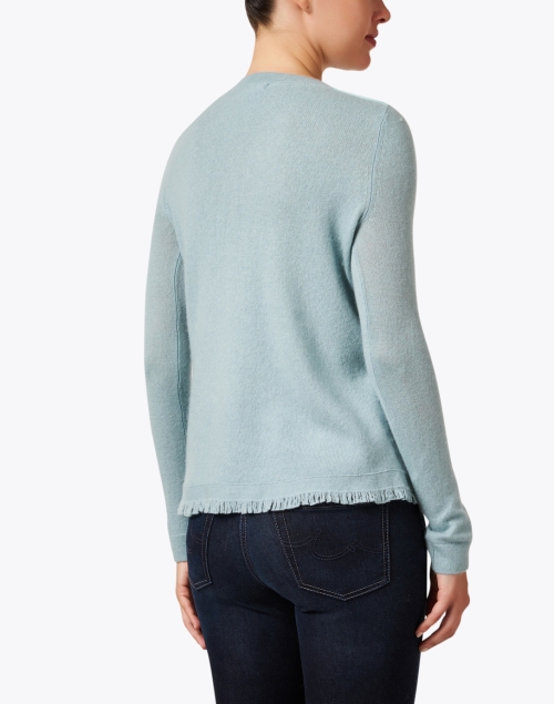 Back image - Cortland Park - Sea Blue Cashmere Fringe Sweater