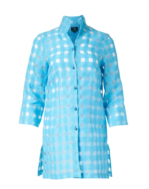 Connie Roberson - Rita Aqua Sheer Plaid Linen Shirt 