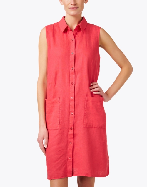 Front image - Eileen Fisher - Red Linen Shirt Dress